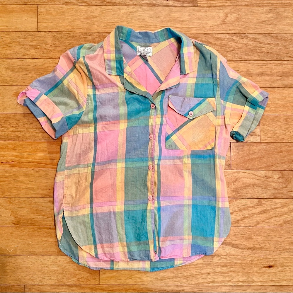 Vtg Pastel Plaid Button Up M
